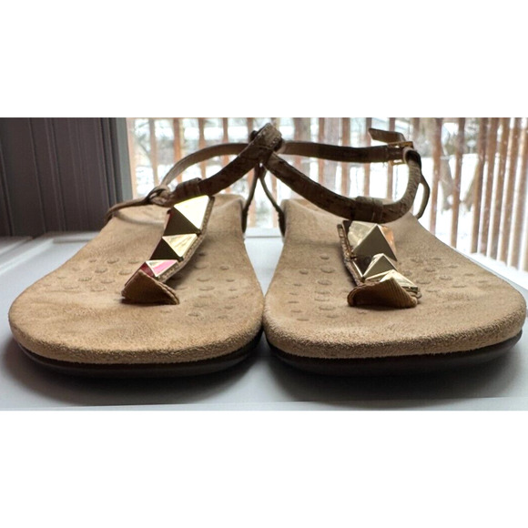 Vionic Women's Sandals Size 10 Nala T-Strap Leather Gold Stud Thong Comfort - Picture 6 of 7